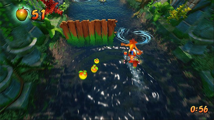 During the first jetboard ride, focus on avoiding, mines and whirlwinds - Plant Food | Crash Bandicoot 2 | Levels - Crash Bandicoot 2 - Sewer Warp Room - Crash Bandicoot N. Sane Trilogy Game Guide