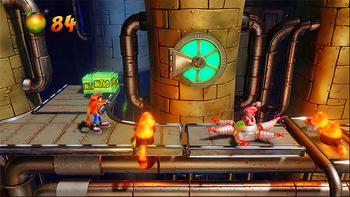 You by two new pistons and when you get there you must perform a long jump, preferably after when the left piston is ejected all the way up - Piston It Away | Crash Bandicoot 2 | Levels - Crash Bandicoot 2 - High-Tech Warp Room - Crash Bandicoot N. Sane Trilogy Game Guide