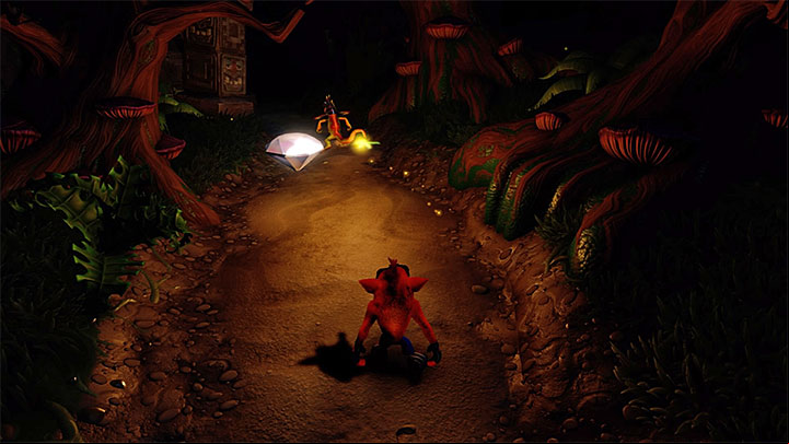 When you start the level you must follow the main path - Night Fight | Crash Bandicoot 2 | Levels - Crash Bandicoot 2 - High-Tech Warp Room - Crash Bandicoot N. Sane Trilogy Game Guide