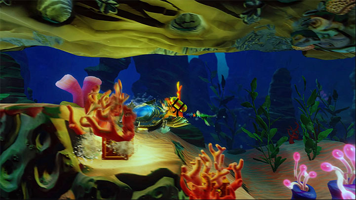 Swim into a metal construction and interact with something similar to a submarine that will help you in your journey (sadly, not throughout the entire level) - Under Pressure | Crash Bandicoot 3 | Levels - Crash Bandicoot 3 - Medieval location - Crash Bandicoot N. Sane Trilogy Game Guide