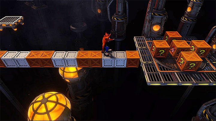 Start by smashing the crates in the starting location, but watch out the TNT crate (the countdown starts after the metal crate drops onto it) - Generator Room | Cortex Island | Levels - Crash Bandicoot - Cortex Island - Crash Bandicoot N. Sane Trilogy Game Guide