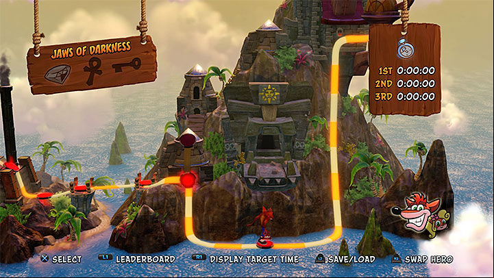 Jaws of Darkness is one of levels available in Cortex Island (the picture above) - Cortexs Terrifying Trial | Crash Bandicoot | Levels - Crash Bandicoot - Crash Bandicoot N. Sane Trilogy Game Guide