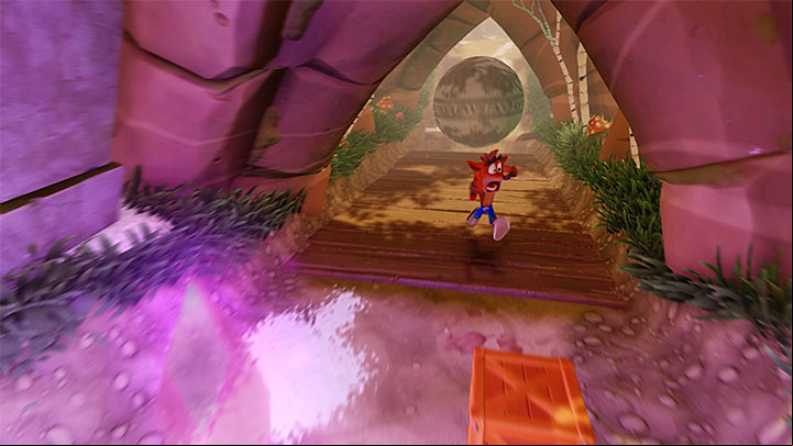 One of the checkpoints contain the violet gem (the item will appear on the left side - see the screenshot above) and the entrance to the bonus area - Crash Dash | Crash Bandicoot 2 | Levels - Crash Bandicoot 2 - Jungle Warp Room - Crash Bandicoot N. Sane Trilogy Game Guide