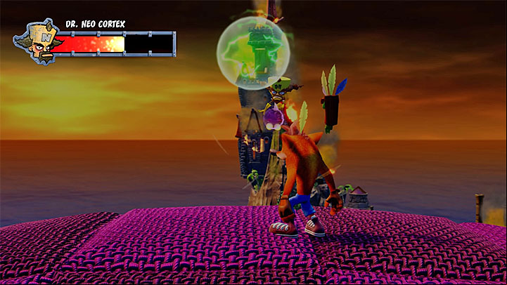 Further in the fight the energy will gather in a green ball that will explode and weaken the boss after a few bounces - Dr. Neo Cortex (final boss) | Boss Fights in Crash Bandicoot - Crash Bandicoot - Crash Bandicoot N. Sane Trilogy Game Guide