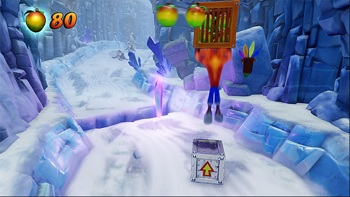 After you return to the main path, start sliding down and eliminate the two seals - Snow Biz | Crash Bandicoot 2 | Levels - Crash Bandicoot 2 - Ice Warp Room - Crash Bandicoot N. Sane Trilogy Game Guide