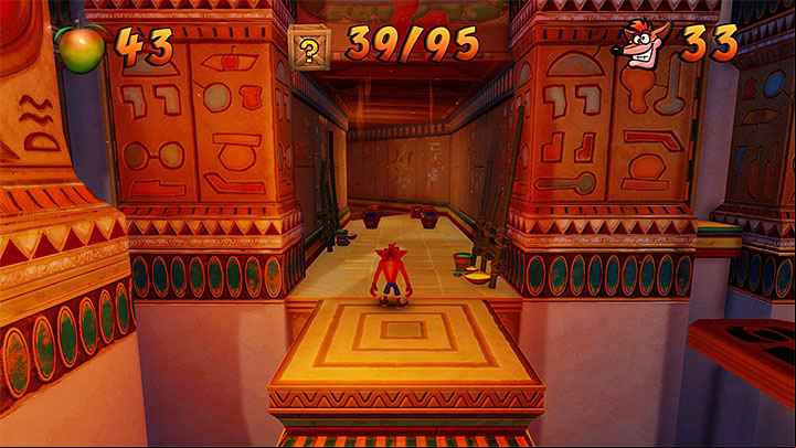 In the next corridor, there are jugs shown in the above screenshot, where there is a monkey hiding - Tomb Time | Crash Bandicoot 3 | Levels - Crash Bandicoot 3 - Arabic location - Crash Bandicoot N. Sane Trilogy Game Guide