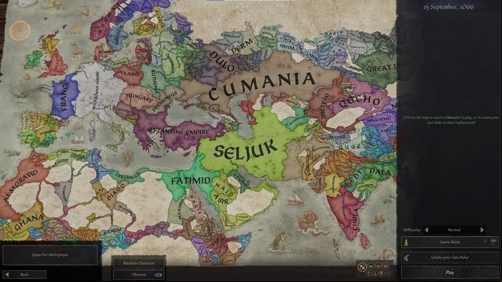The free character selection screen in 1066. - Crusader Kings 3: Starting your first playthrough - Basics - Crusader Kings 3 Guide