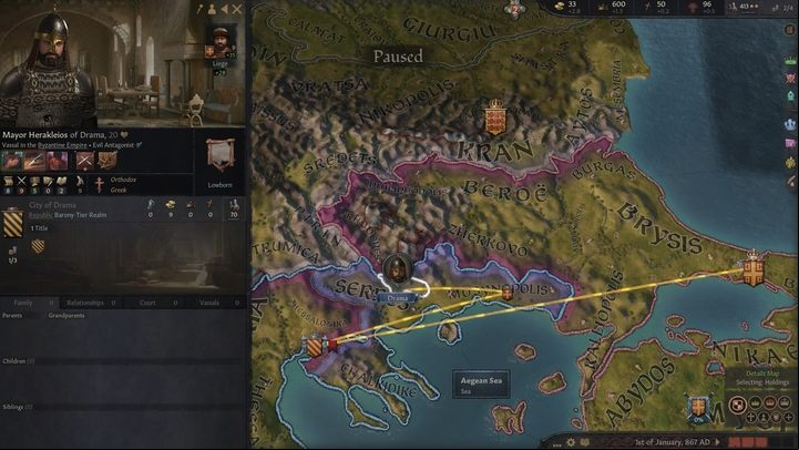 The feudal ladder in a nutshell - follow the yellow lines: the Baron answers to the Count, the Count to the Duke, and the Duke to the King/Emperor. - Crusader Kings 3: Titles - Kingdom management - Crusader Kings 3 Guide