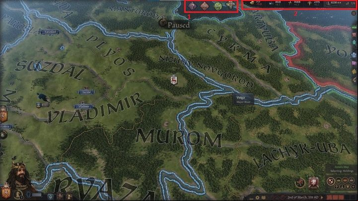 Once you start a playthrough, you will find two sets of information at the top of the screen - Crusader Kings 3: Interface Guide - Basics - Crusader Kings 3 Guide