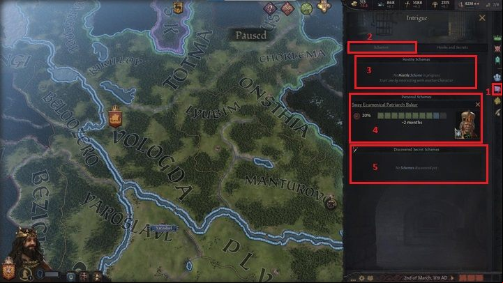 Further down, you will find the intrigue window (1), which also consists of two tabs - Crusader Kings 3: Interface Guide - Basics - Crusader Kings 3 Guide