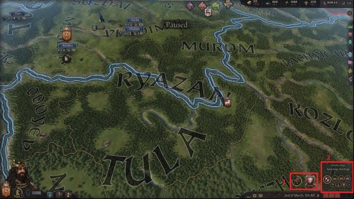 The next set of icons (1) is displayed above the bar below - Crusader Kings 3: Interface Guide - Basics - Crusader Kings 3 Guide
