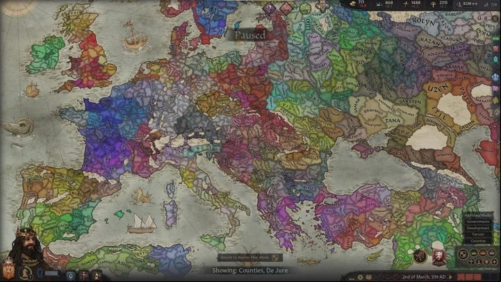 Counties mode - one of the additional map modes - Crusader Kings 3: Map modes - Basics - Crusader Kings 3 Guide