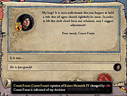 Vassals often claim sovereigns lands. - How to care about human relations? - Characters - Crusader Kings II - Game Guide and Walkthrough