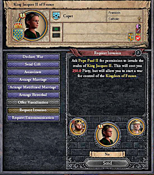 Pope rarely agrees to invasion. - How to declare a war? - Military - Crusader Kings II - Game Guide and Walkthrough