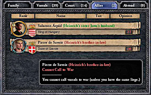 When you move the mouse over the ally, youll see information about him. - Alliances - Diplomacy - Crusader Kings II - Game Guide and Walkthrough