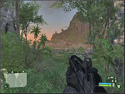 You should be crouching here, so you wont raise any alarms - Crysis: Mission 1, - part 4, walkthrough - Mission 1 - - Crysis Game Guide