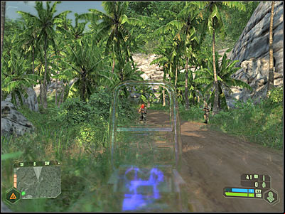 You wont have to leave the main road for the time being, because you wont encounter any additional troops here - Crysis: Mission 1, - part 5, walkthrough - Mission 1 - - Crysis Game Guide