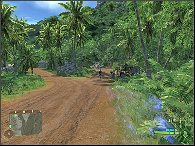 Now it would be a good idea to leave this main road, because its not safe here and you would be exposed to enemy fire - Crysis: Mission 1, - part 5, walkthrough - Mission 1 - - Crysis Game Guide