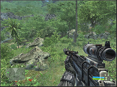 Once youve reached a larger road, I would recommend that you hide somewhere in the bushes - Crysis: Mission 2, Recovery - part 4, walkthrough - Mission 2 - Recovery - Crysis Game Guide
