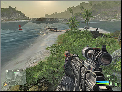 Make sure that youre hiding somewhere near the small pier - Mission 4 - part 3 | Mission 4 - Assault - Mission 4 - Assault - Crysis Game Guide