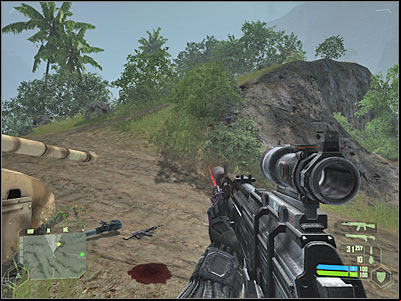 Turn right and you should be able to see an enemy base - Mission 5 - part 6 | Mission 5 - Onslaught - Mission 5 - Onslaught - Crysis Game Guide