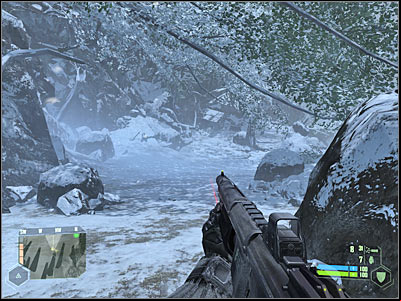 Head on to your right and proceed carefully towards a lower ledge - Mission 8 - part 1 | Mission 8 - Paradise Lost - Mission 8 - Paradise Lost - Crysis Game Guide