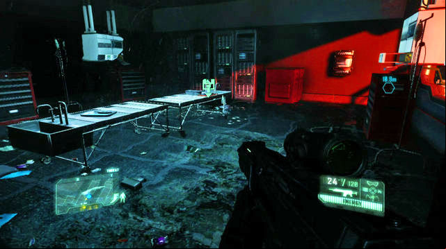 As you keep forward on your path, climb down the stairs - Search the labs - Safeties Off - Crysis 3 - Game Guide and Walkthrough