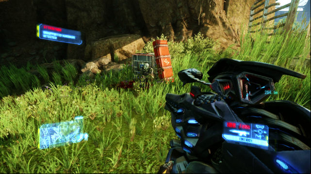 In the spot where you find the weapon that you use to destroy the tower, walk away from the tower - Welcome to the Jungle - CELL intel data and posters - Crysis 3 - Game Guide and Walkthrough