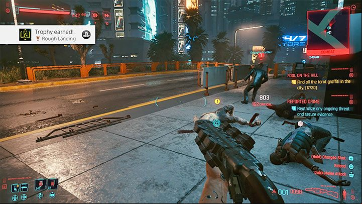 After you place yourself above your enemies, activate Berserk - you need to hold down L1 R1 (PS4/PS5) or LB RB (Xbox) - Cyberpunk 2077: Trophies/Achievements list - Trophy Guide - Cyberpunk 2077 Guide