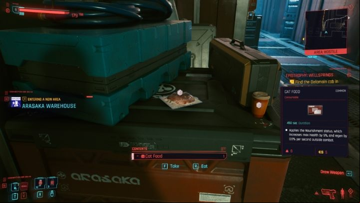Right after opening the door, you will see cat food lying on the chest - Cyberpunk 2077: How to get / adopt a cat? - Exploration - Cyberpunk 2077 Guide