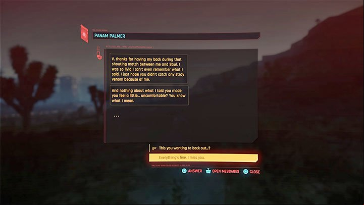 In the interval between the second and third quest Panam can send V a message - Cyberpunk 2077: Panam Palmer - romances/sex - Romances - Cyberpunk 2077 Guide