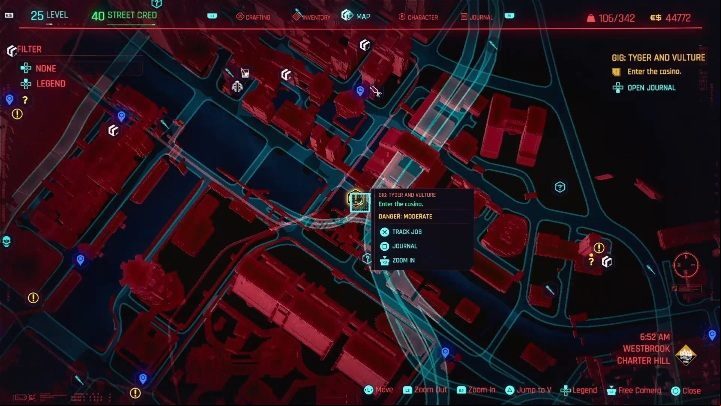 Location: eastern part of Westbrook, Charter Hill - Cyberpunk 2077: Thievery, Westbrook - gigs, walkthrough, map - Westbrook - Cyberpunk 2077 Guide