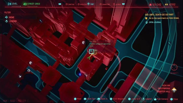 Location: South of Westbrook, Charter Hill - Cyberpunk 2077: Thievery, Westbrook - gigs, walkthrough, map - Westbrook - Cyberpunk 2077 Guide