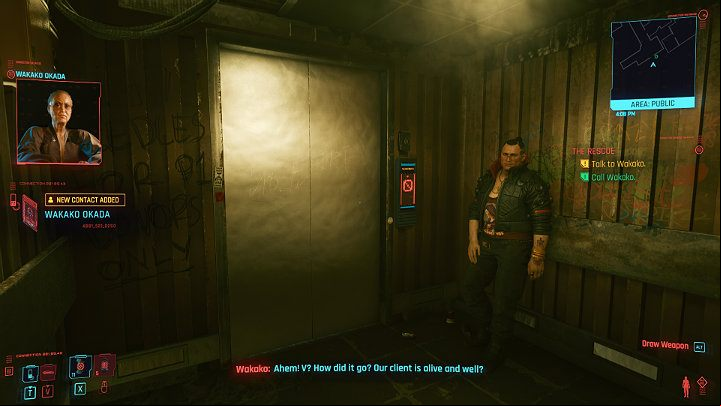 Talk to Jackir and go to the elevator with him - Cyberpunk 2077: The Rescue walkthrough - Main missions - Cyberpunk 2077 Guide