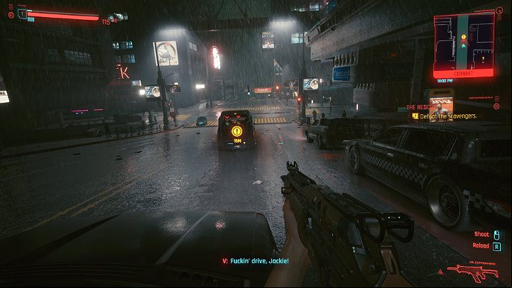 You will be attacked by Scavengers during the ride - Cyberpunk 2077: The Rescue walkthrough - Main missions - Cyberpunk 2077 Guide