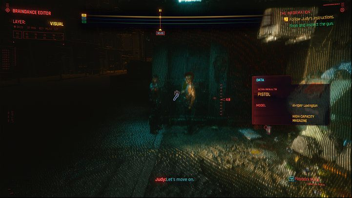 At this point you will go through a short tutorial from the braindance editor based on a sample recording - Cyberpunk 2077: The Information walkthrough - Act 1 - Cyberpunk 2077 Guide