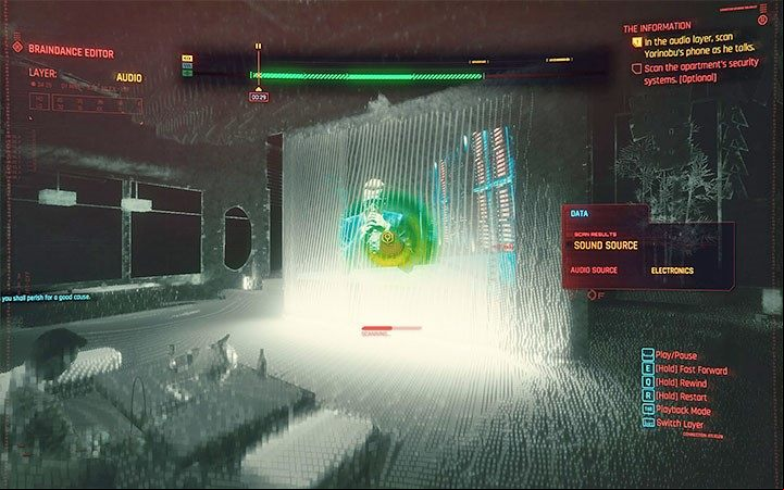 Resume the recording, but stop it at about 30th second - Cyberpunk 2077: The Information walkthrough - Act 1 - Cyberpunk 2077 Guide