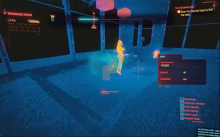 Now go back to around 1:03 and stay on the thermal layer - Cyberpunk 2077: The Information walkthrough - Act 1 - Cyberpunk 2077 Guide