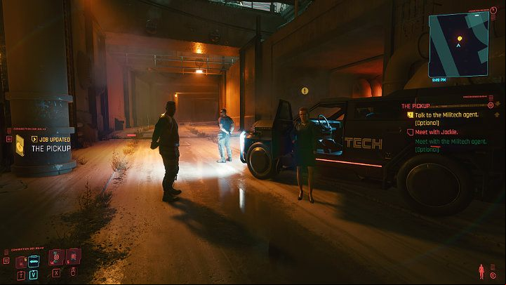 At the very beginning of the task, Dex will give you an optional solution, with participation of Meredith Stout - Militech's agent - Cyberpunk 2077: The Pickup walkthrough - Act 1 - Cyberpunk 2077 Guide