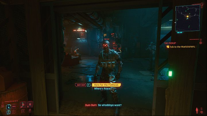 When you get to the right floor you will be greeted by Dum Dum - Cyberpunk 2077: The Pickup walkthrough - Act 1 - Cyberpunk 2077 Guide