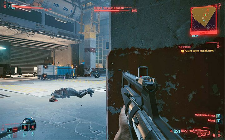 If you prefer to confront Royce directly, don't forget to deal with his minion quickly so that you can focus on the boss - Cyberpunk 2077: How to beat Royce? - Bosses - Cyberpunk 2077 Guide