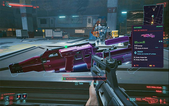 The LMG Defender rifle, which you can pick up from one of the metal crates, can also help you to weaken Royce - Cyberpunk 2077: How to beat Royce? - Bosses - Cyberpunk 2077 Guide