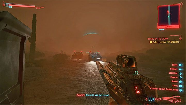 If you had to choose to cross the main building again, Panam will drive into the camp area in a van and park it on the right - Cyberpunk 2077: Riders on the Storm walkthrough - Storyline quests - Cyberpunk 2077 Guide