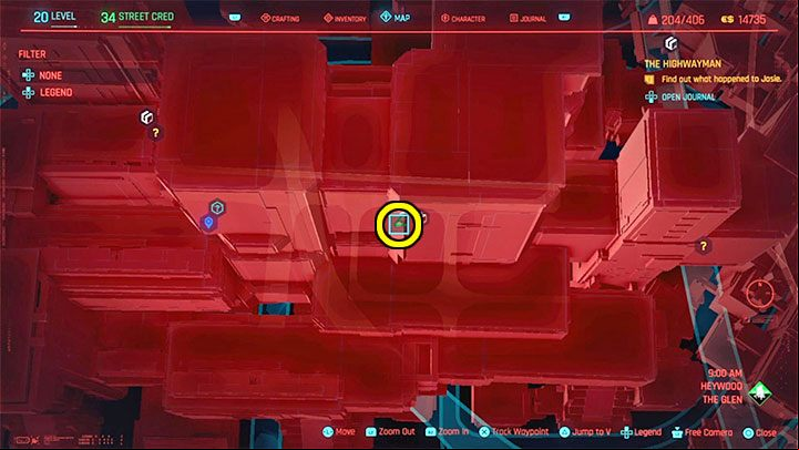 Traces of blood will lead you to a narrow alley between the buildings - Cyberpunk 2077: The Highwayman walkthrough - Exploration - Cyberpunk 2077 Guide