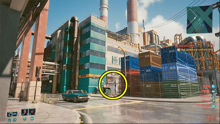Go east of the factory, specifically to the area with containers shown in the picture - Cyberpunk 2077: The Highwayman walkthrough - Exploration - Cyberpunk 2077 Guide