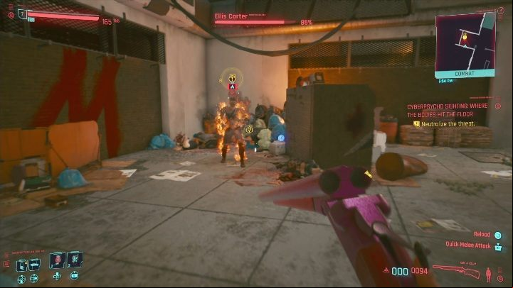 Important information about the fight against Carter - Cyberpunk 2077: Where the Bodies Hit the Floor, cyberpsycho sighting walkthrough - Cyberpsycho Sighting - mini-bosses - Cyberpunk 2077 Guide