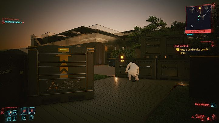 The best way to get to the residence is to move along the right side of the wall, through the garden - Cyberpunk 2077: Last Caress walkthrough - Act 3 - Cyberpunk 2077 Guide