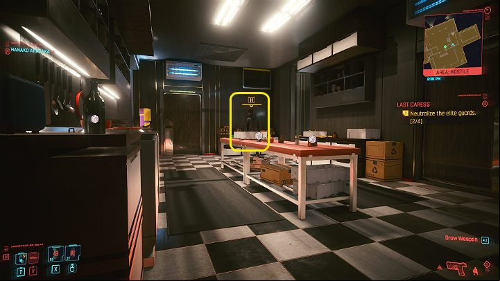 Go right, then turn right through the door and you will reach the kitchen - Cyberpunk 2077: Last Caress walkthrough - Act 3 - Cyberpunk 2077 Guide