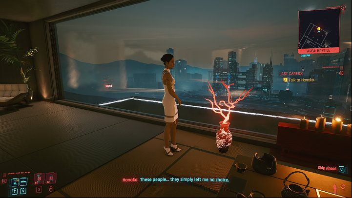 After you have dealt with the Arasaka's elite agents, you can go to the bedroom where Hanako is held captive - you will find her on the first floor - Cyberpunk 2077: Last Caress walkthrough - Act 3 - Cyberpunk 2077 Guide