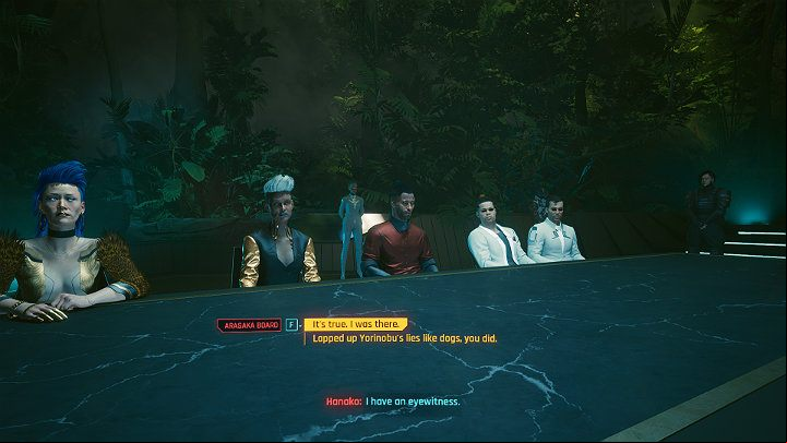 At this point, as an eyewitness of the events that took place in Yorinobu's apartment in Konpeki Plaza, you must take the side of Hanako and confirm the truth of her words - Cyberpunk 2077: Totalimmortal walkthrough - Act 3 - Cyberpunk 2077 Guide